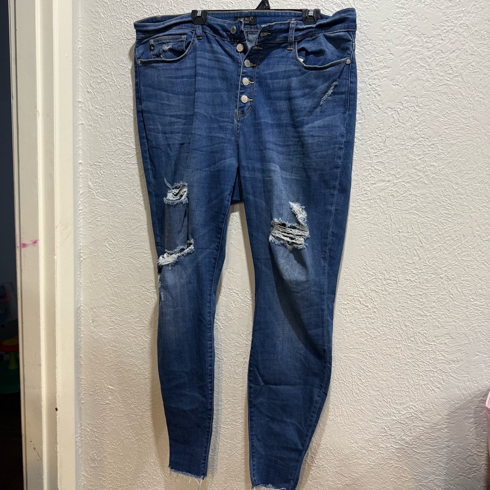Judy Blue Skinny Blue Distressed Jeans Size 22W